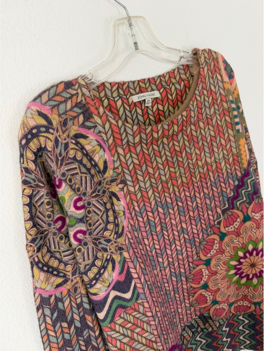 John Mark NWT Long Sleeve Round Neck Patchwork Floral Boho Sweater Size 2X - Picture 3 of 8